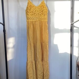 Chic Lace Maxi Dress in Mustard